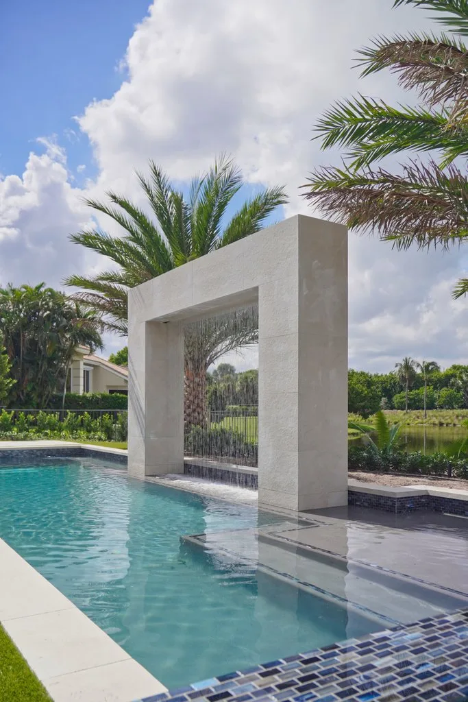 Pool detail at completion, custom pool and spa in Boca Raton, FL