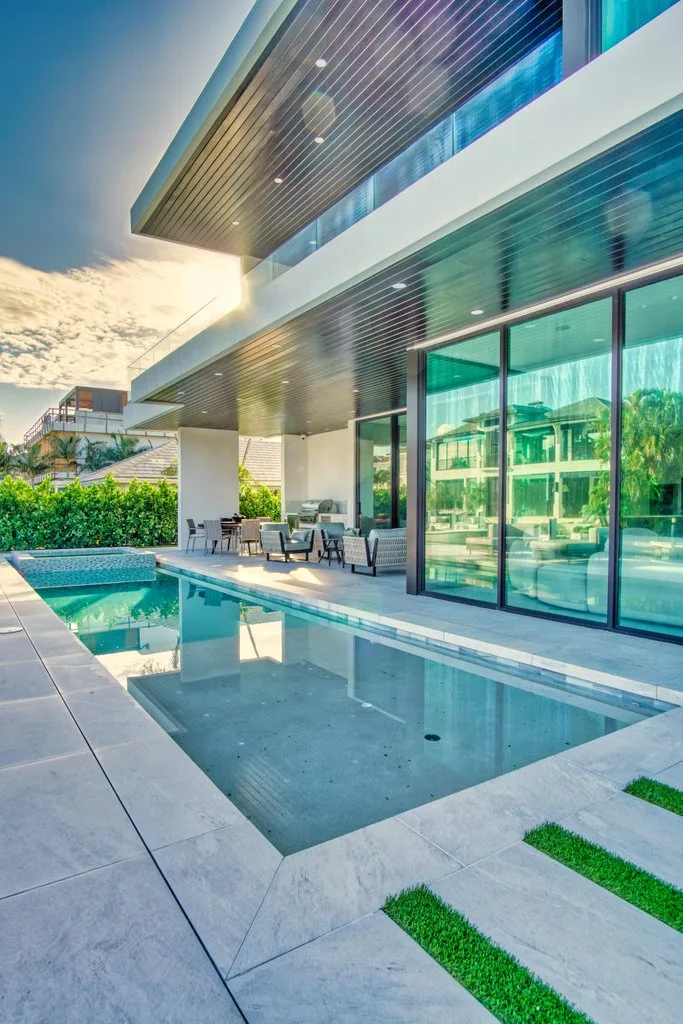 Completed pool with covered loggia, custom pool builder in Boca Raton, FL