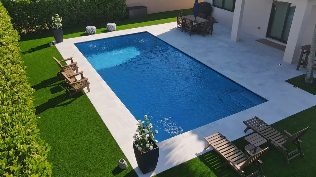 Low aerial view of finished Royal Palm Beach pool