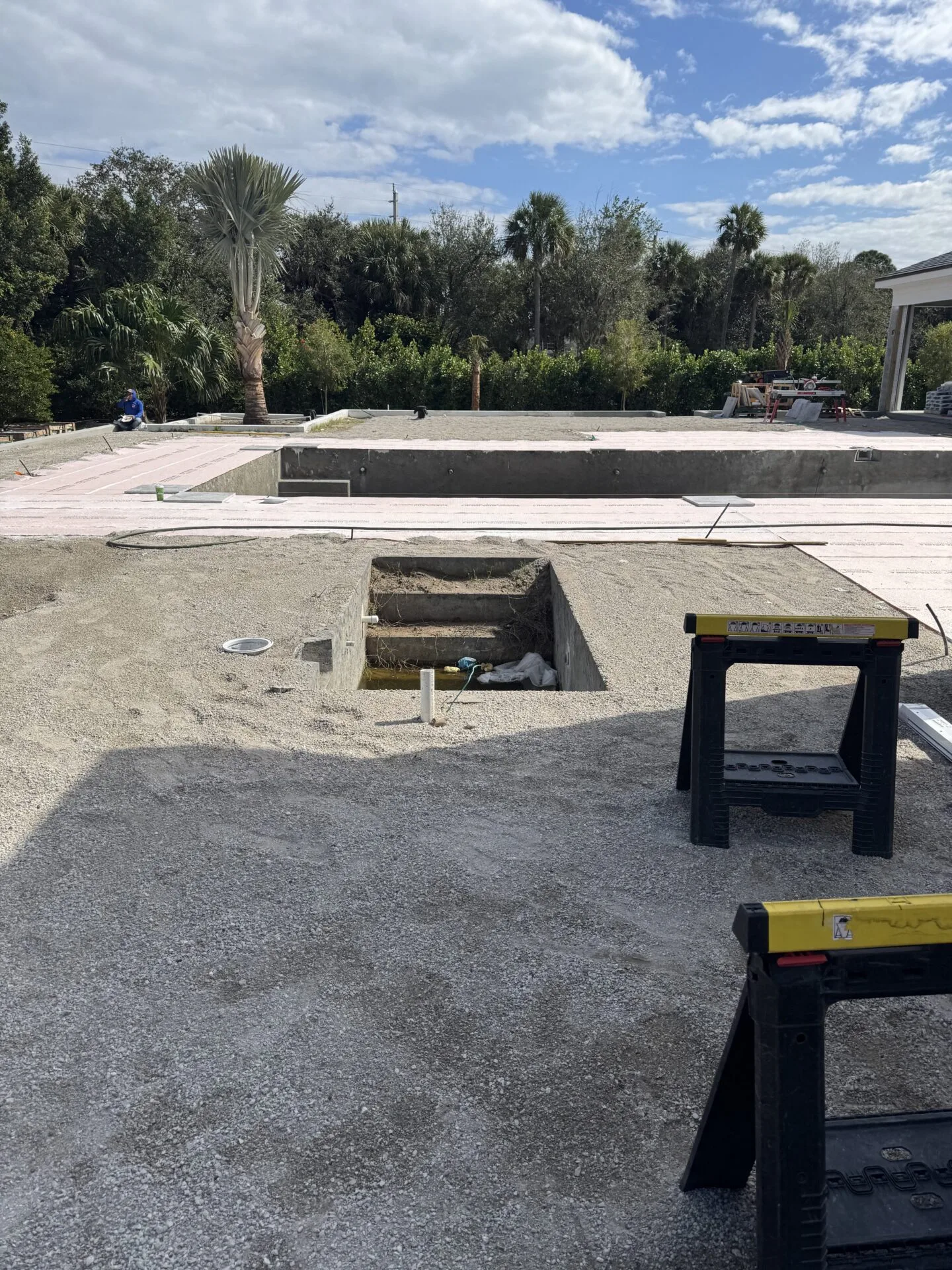 Pool shell and steps during construction, custom pool builder in Jupiter, FL